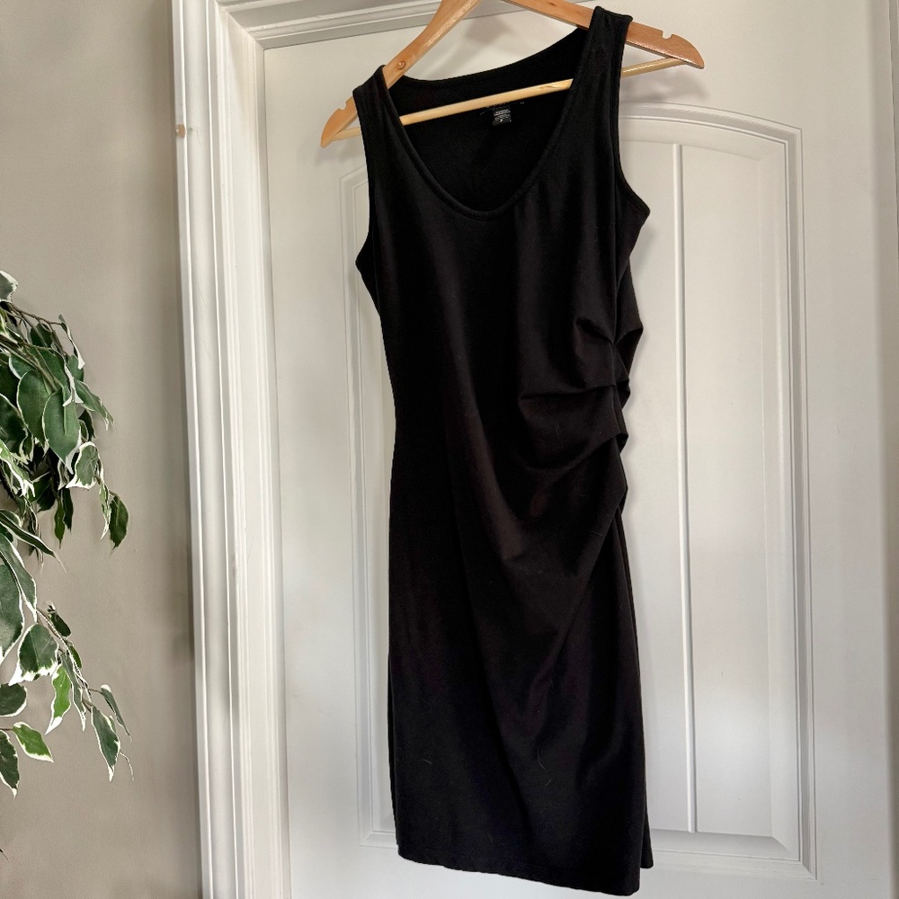 Athleta Della Dress Black Ruched Sleeveless Knit Dress Size S